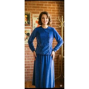 Vintage Womens Butte Skirt Set Size S-M 1960s 70s Velour Mod Preppy Mid Century